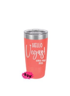 Engraved Tumbler, Etched Tumbler, Hello Vegas Stainless Steel Coffee Tumbler, Slider Lid Coffee Cup