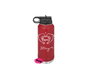 Engraved Water Bottle, I Love Dolphins Personalized Etched Water Bottle With Straw, 32oz Stainless Water Bottle, Steel Sport Bottle