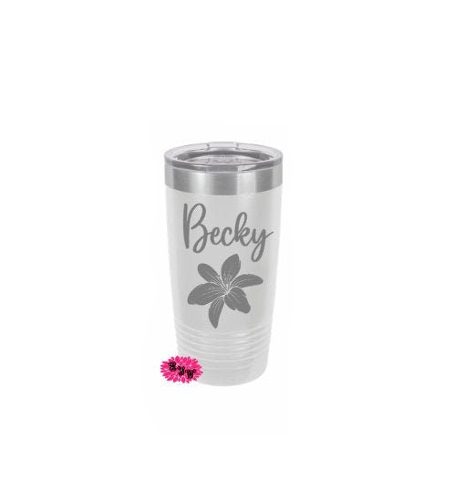 Engraved Tumbler, Etched Tumbler, Beach Tumbler, Vacation Lily Stainless Steel Coffee Tumbler, Stainless Coffee Mug, Slider Lid Coffee Cup