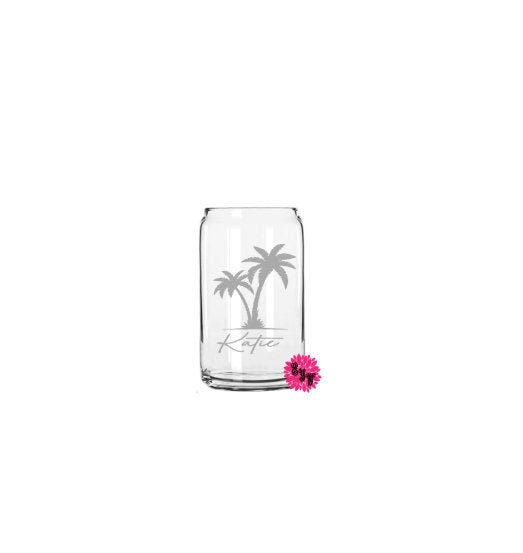 Beer Can Glass, Engraved Palm Tree 16oz. Pint Glass, Etched Beer Can Glass, Personalized Beer Glass Can, Beer Glass, Beer Can