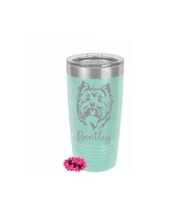 Engraved Tumbler, Yorkie Dog Tumbler, Any Dog Breed Stainless Steel Coffee Cup, Personalized With Your Dogs Name, Slider Lid Coffee Cup