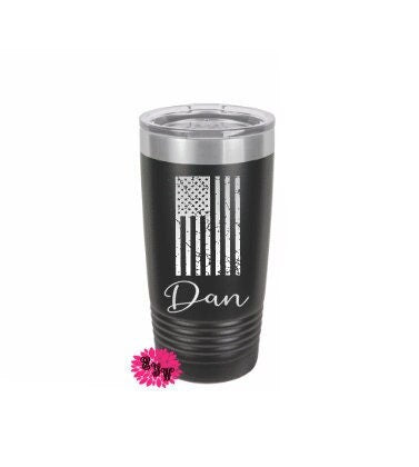 Engraved Tumbler, Etched Tumbler Personalized Distressed Flag Tumbler,  Slider Lid, Stainless Steel Coffee Tumbler, Your Name Or Saying