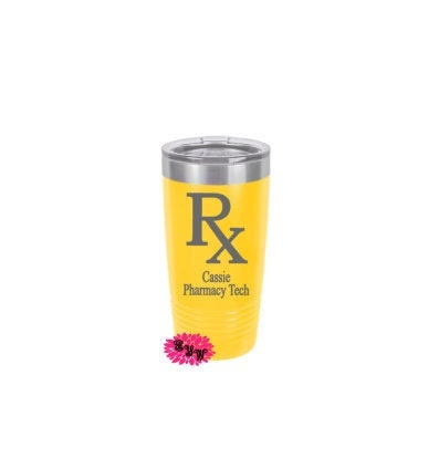 Engraved 20oz Tumbler, Pharmacy Tech Personalized Stainless Steel Coffee Tumbler, Pharmacist Gift,  Slider Lid Coffee Cup