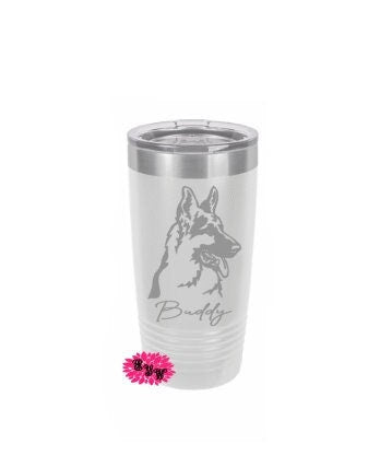 Engraved Tumbler, German Shepherd Tumbler, Any Dog Breed Stainless Steel Coffee Cup, Personalized With Your Dogs Name, Slider Lid Coffee Cup