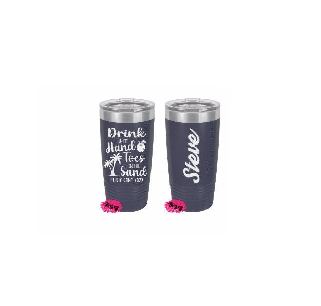 Engraved 20oz 2 Sided Tumbler, Personalized Etched Tumbler, Vacation Tumbler, Slider Lid, Stainless Steel Coffee Tumbler, Your Name