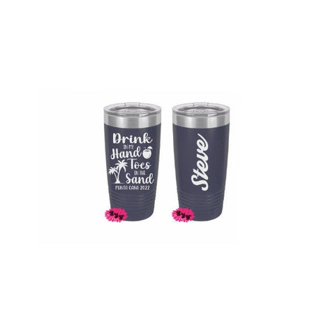 Engraved 20oz 2 Sided Tumbler, Personalized Etched Tumbler, Vacation Tumbler, Slider Lid, Stainless Steel Coffee Tumbler, Your Name