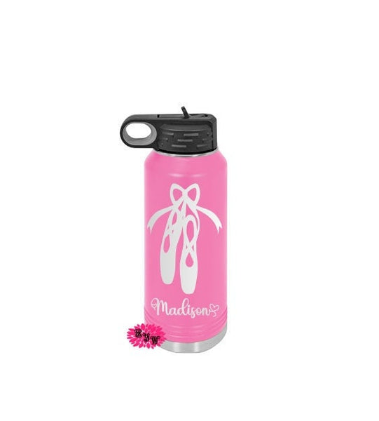 Engraved Water Bottle, Personalized Ballet Etched Water Bottle With Straw, 4 SIZES, Stainless Water Bottle, Custom Stainless Steel Bottle