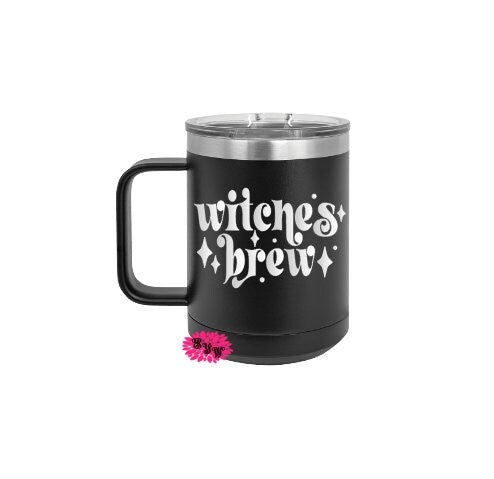 Witches Brew Halloween Coffee Mug, Engraved Stainless Steel Coffee Tumbler With Slider Lid, 15oz Coffee Mug With Handle, Funny Coffee Mug