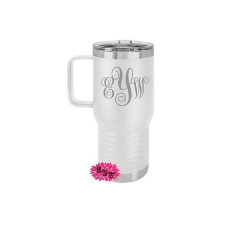 Monogram Coffee Mug, Engraved Stainless Steel Coffee Tumbler With Slider Lid, 20oz Coffee Mug With Handle, Custom Logo Coffee Cup