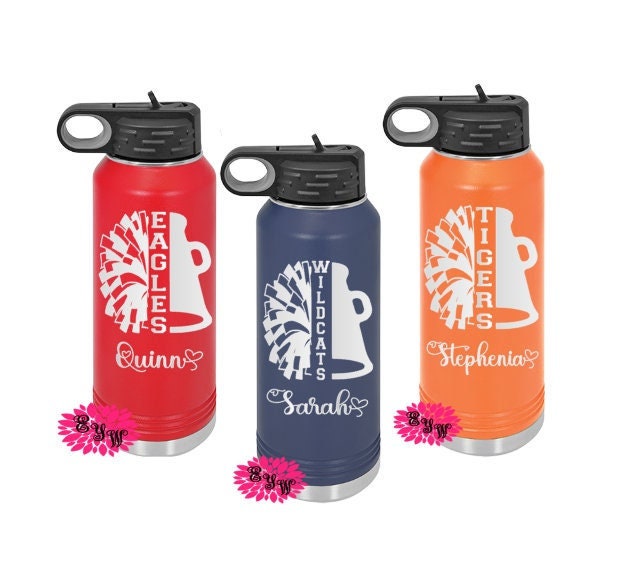 Engraved Water Bottle, Personalized Cheerleader Etched Water Bottle With Straw, 4 SIZES Stainless Steel Water Bottle, Sports Bottle, Cheer