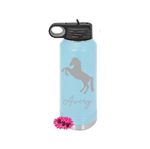 Engraved Bottle, Personalized Horse Etched Water Bottle With Straw, 4 SIZES, Stainless Steel Water Bottle, Custom Stainless Steel Bottle