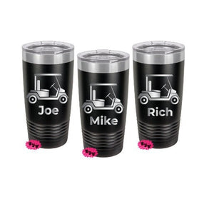 Engraved Tumbler, Personalized Golf Cart Cup, Personalized Etched Golf Cart Mug, Golf Stainless Steel Coffee Tumbler, Your Name Or Saying