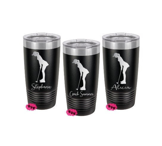 Engraved Tumbler, Personalized Women's Golf Cup, Personalized Etched Golf Mug, Golf Stainless Steel Coffee Tumbler, Your Name Or Saying