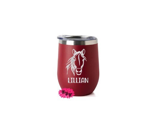 Engraved Stainless Wine Cup, Etched Wine Cup, Personalized Horse Wine Tumbler, Lots Of Colors, Your Name Or Saying