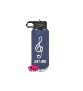 Engraved Water Bottle, Personalized Band Bottle, Etched Water Bottle With Straw, 4 SIZES, Stainless Steel Water Bottle, Musical Note Bottle