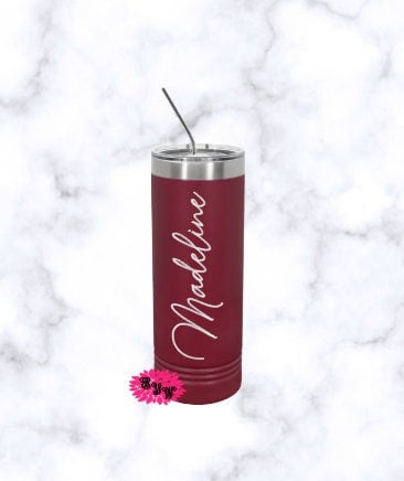 Engraved Stainless Tumbler, Etched Skinny Cup, Personalized Beach Tumbler, Etched Tumbler, Etched Skinny Steel Tumbler, Many Colors Any Name