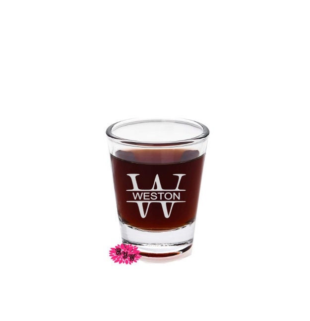 Engraved Shot Glasses, Etched Shot Glass, Personalized Shot Glass, Personalized Bridal Box, 1 Custom Shot Glass, Split Monogram Shot Glass