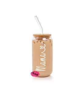 Engraved Beer Can Glass, Etched Personalized Iced Coffee Glass, Personalized Soda Glass Can With Lid And Straw, Personalized Name With Heart