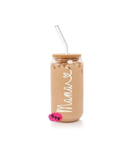 Engraved Beer Can Glass, Etched Personalized Iced Coffee Glass, Personalized Soda Glass Can With Lid And Straw, Personalized Name With Heart