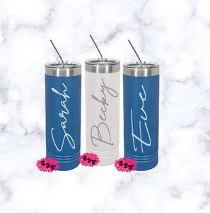 Engraved Stainless Tumbler, Personalized Tumbler, Etched Tumbler, Etched Skinny Steel Tumbler, Slider Lid, Something Blue