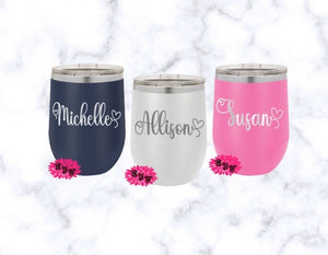 Engraved Stainless Wine Cup, Personalized Etched Wine Tumbler, Custom Wine Tumbler, Your Name, Lot's Of Fonts, Lot's Of Colors