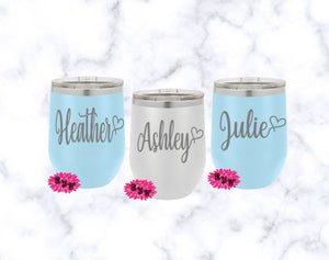 Engraved Wine Cup, Etched Wine Tumbler, 12oz Personalized Wine Cup With Straw, Glitter Wine Cup With Name