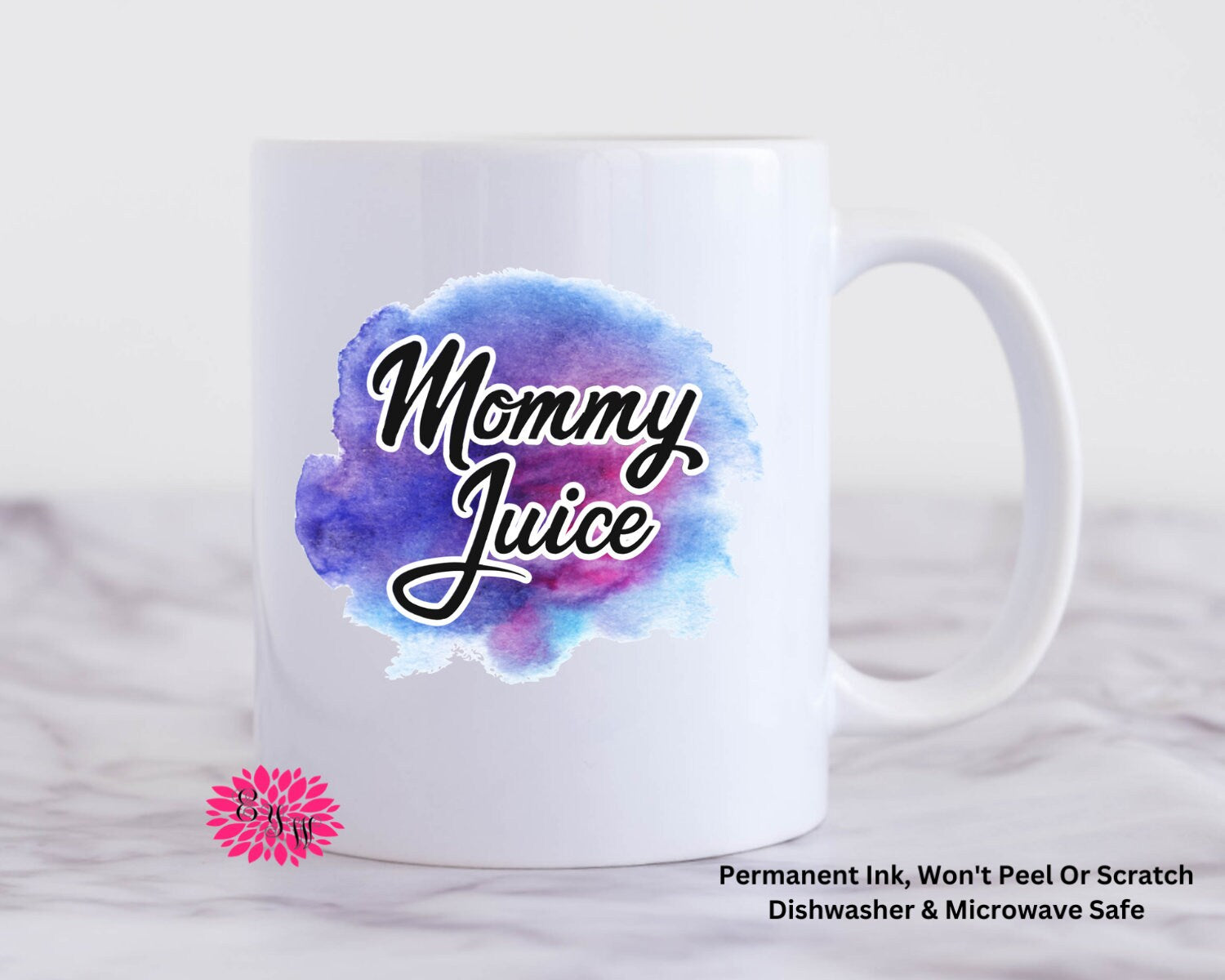 Coffee Mug, Mommy Juice Mother's Day Watercolor Mug, 11oz Ceramic Coffee Mug With Handle, Permanent Ink, Dishwasher Safe, Microwave Safe