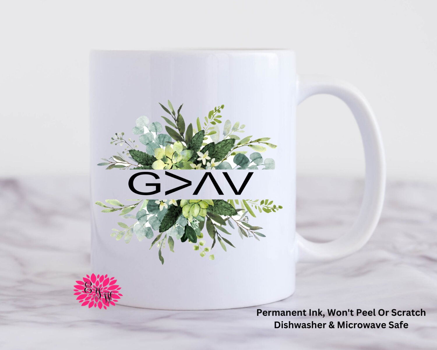 Coffee Mug, God Is Greater Than The Highs & The Lows Mug 11oz Ceramic Coffee Mug With Handle, Permanent Ink, Dishwasher Safe, Microwave Safe