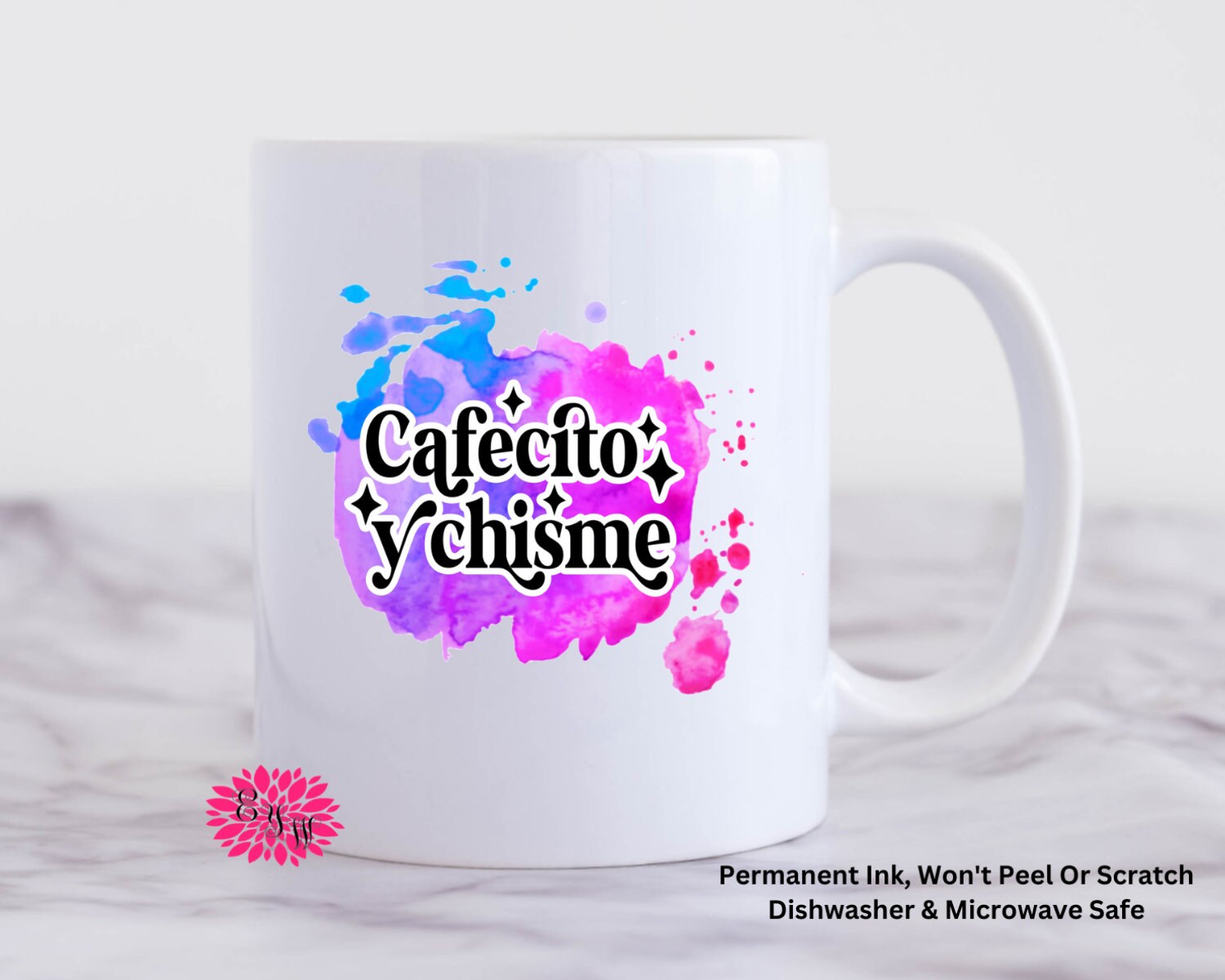 Coffee Mug, Cafecito Y Chisme Mug, 11oz Ceramic Coffee Mug With Handle, Permanent Ink, Dishwasher Safe, Microwave Safe