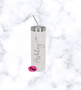 Engraved Stainless Tumbler, Bow Font Personalized Beach Tumbler, Etched Tumbler, Etched Skinny Steel Tumbler, Lots Of Colors, Your Name