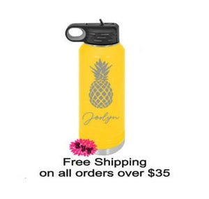 Engraved Water Bottle, Personalized Pineapple Etched Water Bottle With Straw, 4 SIZES, Stainless Water Bottle, Stainless Steel Sport Bottle