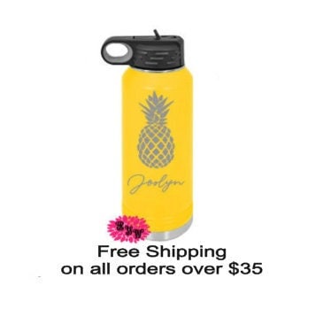 Engraved Water Bottle, Personalized Pineapple Etched Water Bottle With Straw, 4 SIZES, Stainless Water Bottle, Stainless Steel Sport Bottle