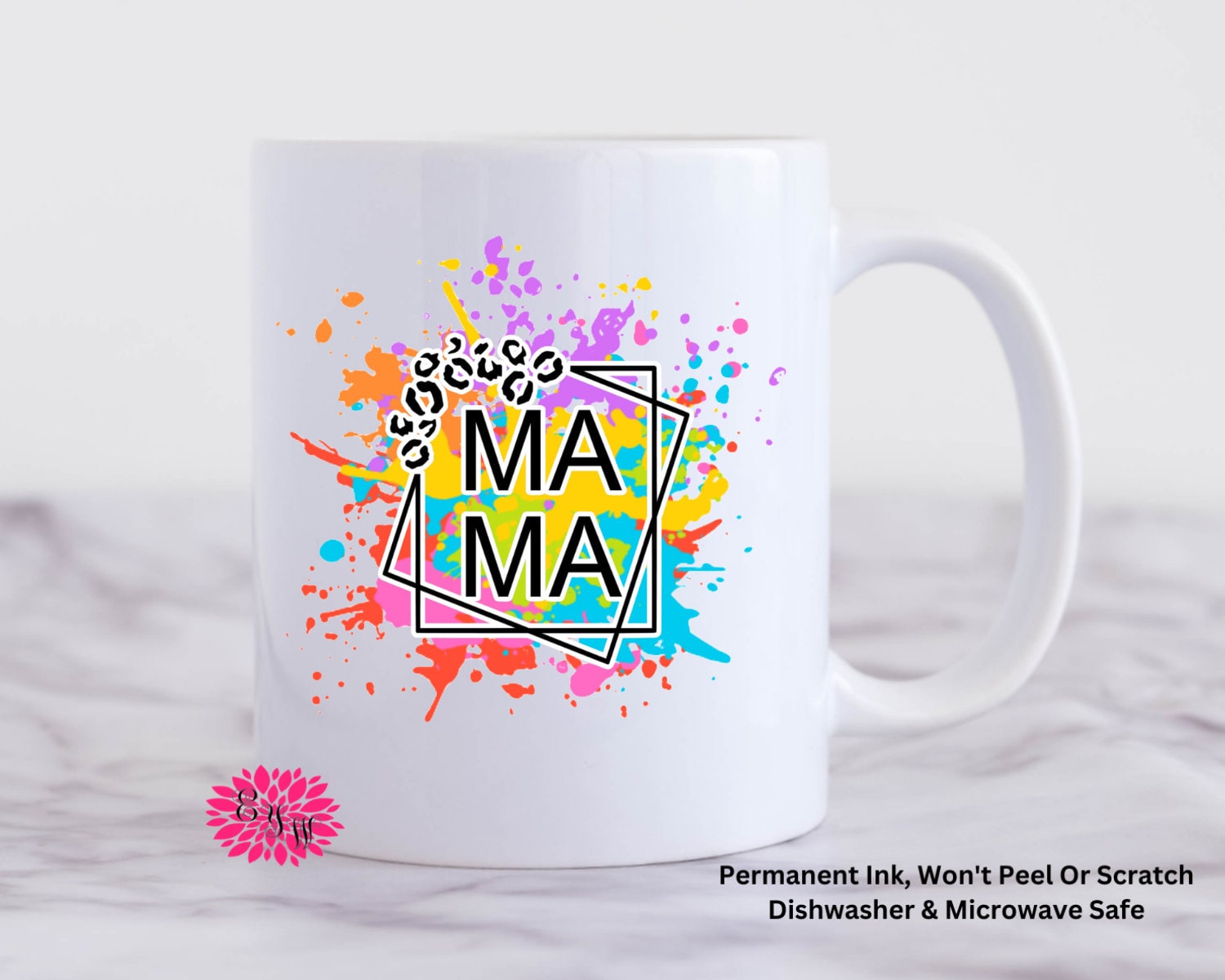 Coffee Mug, Mama Mug Mother's Day Watercolor Floral Mug, 11oz Ceramic Coffee Mug With Handle, Permanent Ink, Dishwasher Safe, Microwave Safe