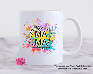 Coffee Mug, Mama Mug Mother's Day Watercolor Floral Mug, 11oz Ceramic Coffee Mug With Handle, Permanent Ink, Dishwasher Safe, Microwave Safe