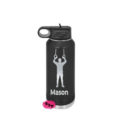 Engraved Water Bottle, Personalized Men's Gymnast Etched Water Bottle With Straw, 4 SIZES, Stainless Steel Sports Water Bottle, Gymnast Ring