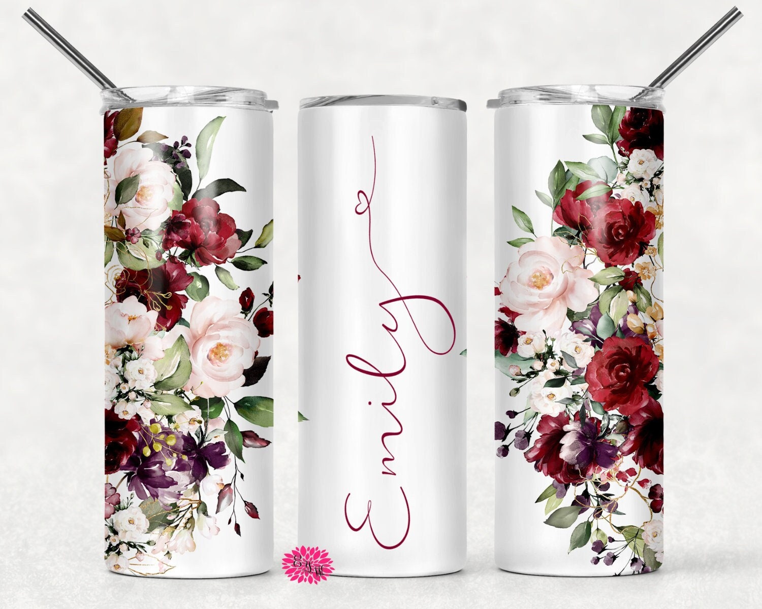 Floral Personalized Tumbler, Floral Skinny Tumbler, Tumbler With Name, Skinny Steel Tumbler, Floral Wrapped Tumbler, Mother's Day Cup