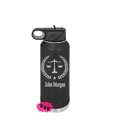 Engraved Water Bottle, Personalized Lawyer Etched Water Bottle With Straw, 4 SIZES Stainless Steel Water Bottle, Personalized Attorney Gift