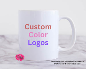 Coffee Mug, Custom Logo Mug, 11oz Ceramic Coffee Cup With Handle, Company Logo Mug, Permanent Ink Dishwasher Safe, Microwave Safe