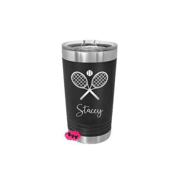 Engraved 16oz Tumbler, Personalized Etched Tennis Tumbler, Tennis Gift, Slider Lid, Stainless Steel Coffee Tumbler, Your Name Or Saying