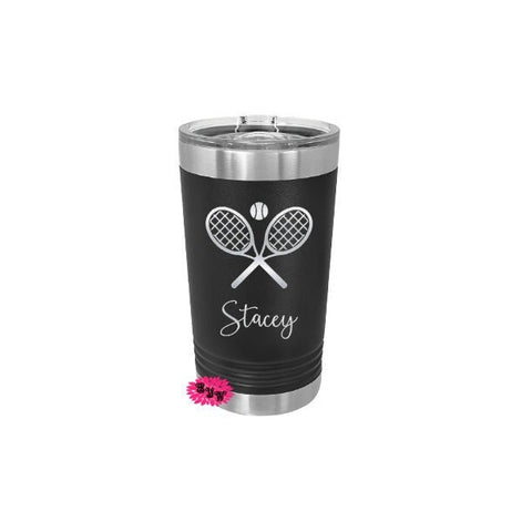Engraved 16oz Tumbler, Personalized Etched Tennis Tumbler, Tennis Gift, Slider Lid, Stainless Steel Coffee Tumbler, Your Name Or Saying