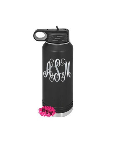 Engraved Water Bottle, Monogrammed Etched Water Bottle With Straw, 4 SIZES, Stainless Water Bottle, Stainless Steel Sport Bottle