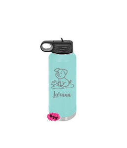 Engraved Bottle, Personalized Pig Etched Water Bottle With Straw, 32oz Stainless Steel Water Bottle, Custom Stainless Steel Sports Bottle