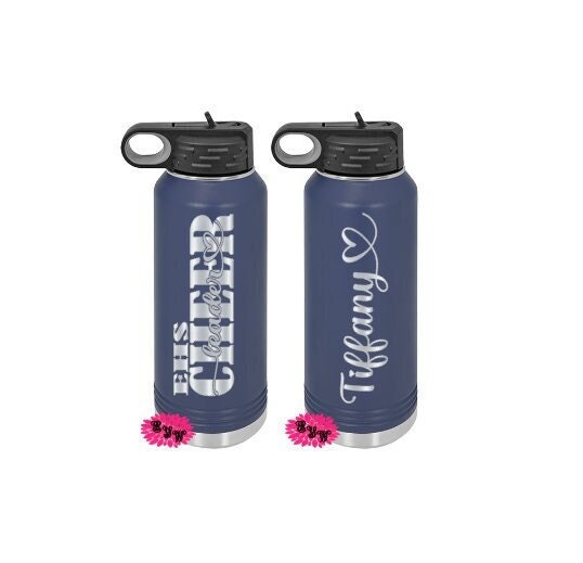 Engraved Water Bottle, 2 Sided Cheer Water Bottle,  Personalized Etched Water Bottle With Straw, 4 SIZES, Stainless Steel Water Bottle