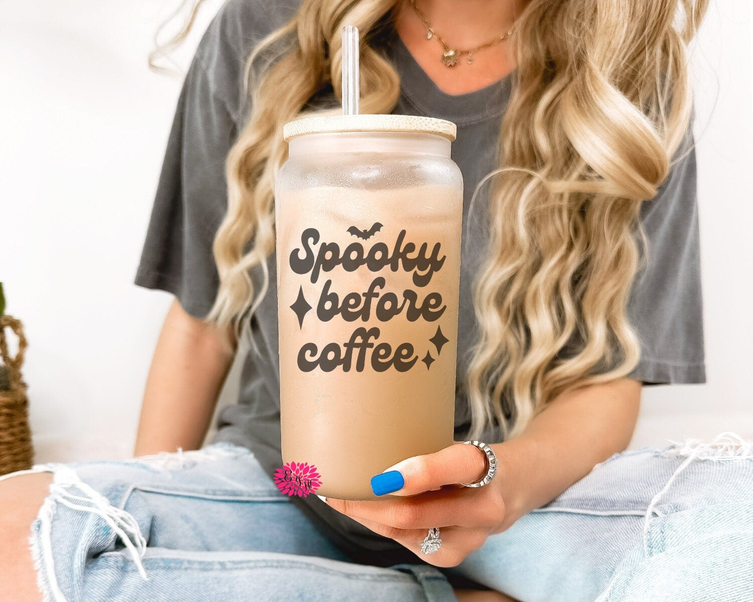 Frosted Iced Coffee Glass, Spooky Before Coffee Iced Coffee Glass, Iced Coffee Frosted Glass Can, Frosted Iced Coffee Glass, Not A Decal