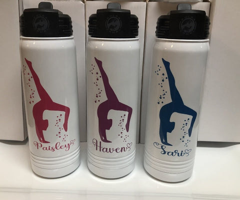 Gymnastics Water Bottle, 20oz Water Bottle With Straw, Personalized Gymnastic Stainless Steel Water Bottle, Permanent Ink, Gymnastics Bottle