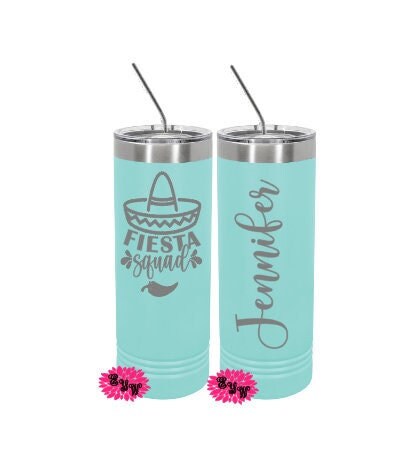 Fiesta Squad Vacation Tumbler, 2 Sided Etched Tumbler, Personalized Vacation Tumbler, Family Getaway Cup, Skinny Steel Tumbler