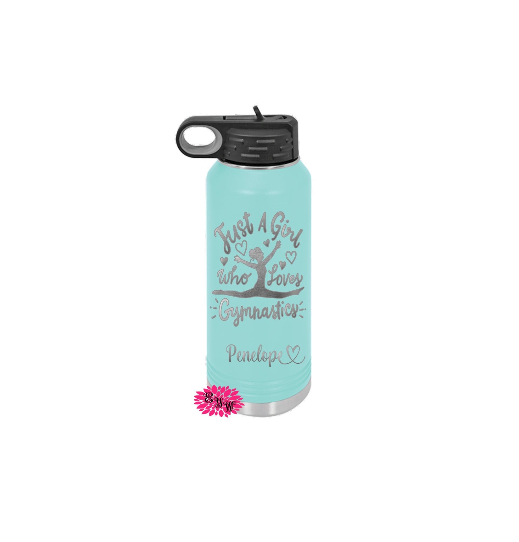 Engraved Water Bottle, Etched Water Bottle With Straw, Personalized Gymnastics Bottle, Just A Girl Who Loves Gymnastics Water Bottle 4 SIZES