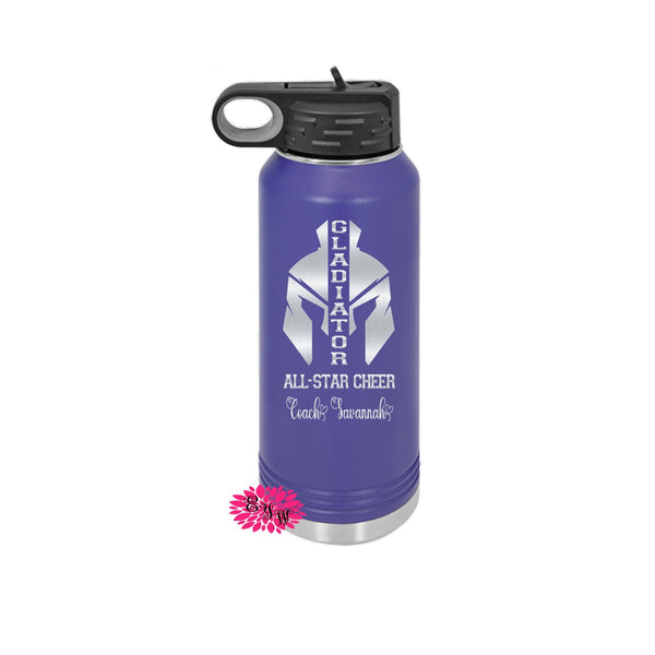 Engraved Water Bottle, Gladiator Cheerleader Etched Water Bottle With Straw, 4 SIZES Stainless Steel Water Bottle, Sports Bottle, Cheer