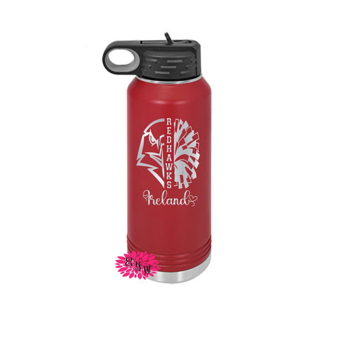 Engraved Water Bottle, Redhawks Cheerleader Mascot Etched Water Bottle With Straw, 4 SIZES Stainless Steel Water Bottle, Sports Bottle