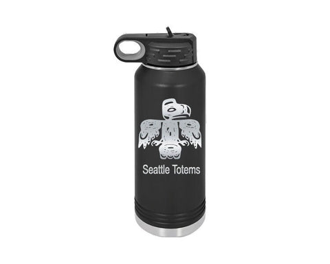 Engraved Water Bottle, Seattle Totems Etched Water Bottle With Straw, 4 SIZES, Stainless Steel Water Bottle, Sports Bottle